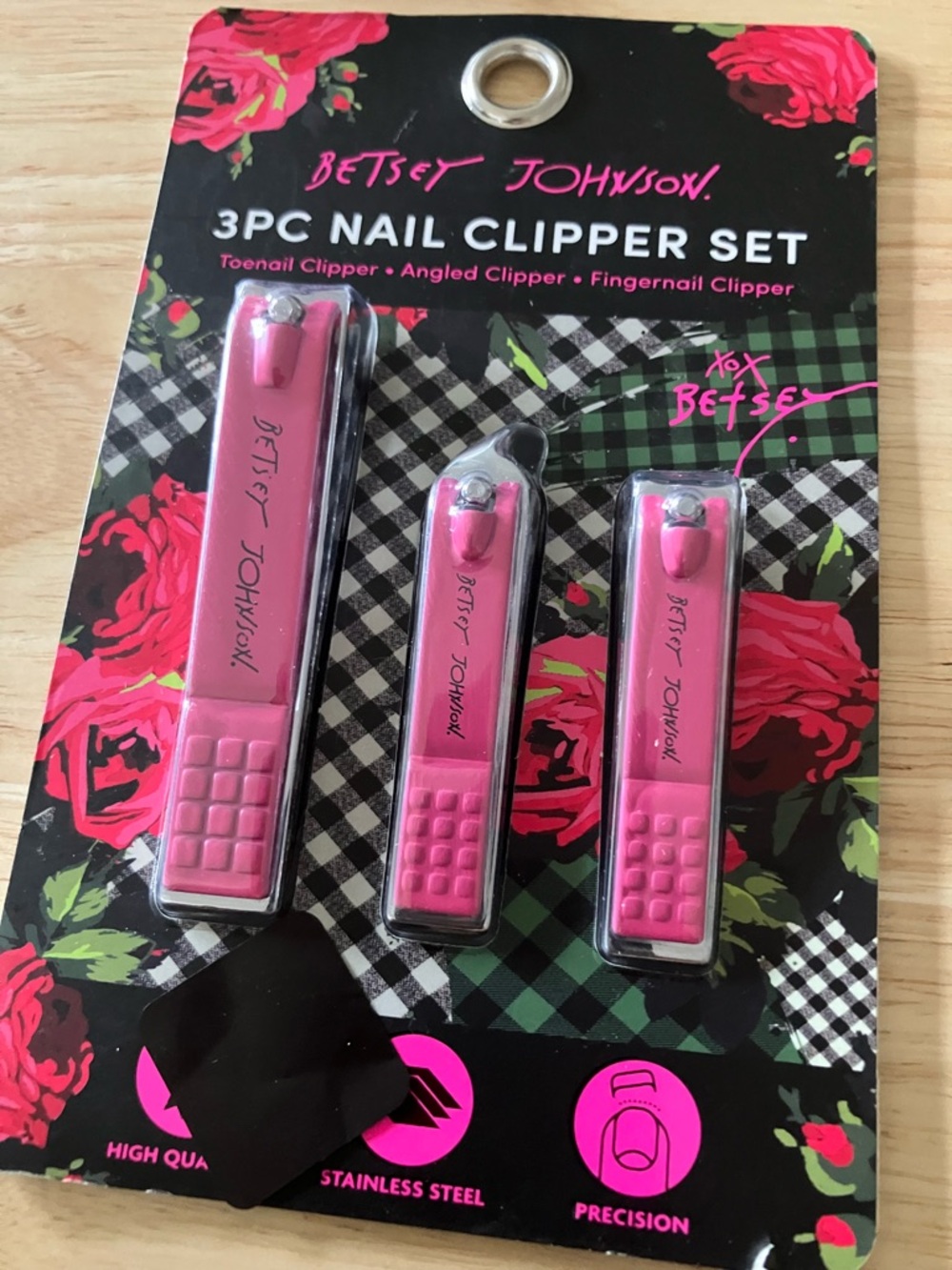 Betsey Johnson Pink 3-Piece Nail Clipper Set